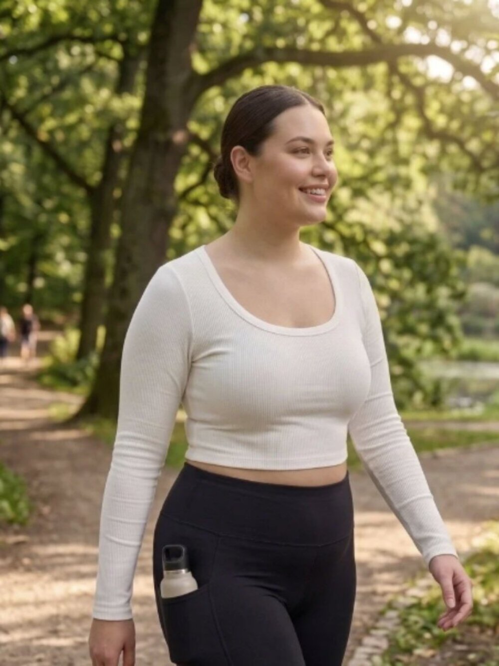 Calia Women Large Cream Ribbed Long Sleeve Cropped Workout Top Bra Athleisure
